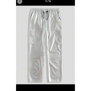 ROMWE Grunge Punk Men's Drawstring Belt Pu Leather Utility Cargo Pants SILVER